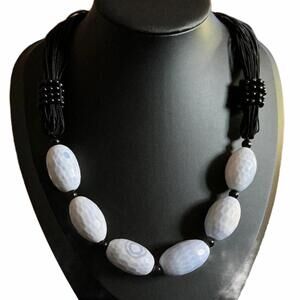 Blue Lace Agate Large Faceted Bead Statement Necklace